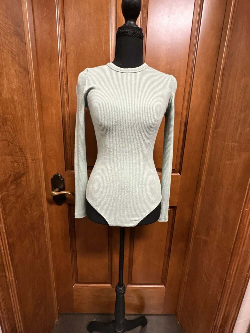 JLUXLABEL Ribbed Long Sleeve Bodysuit Size S Sage Green Crew Neck New